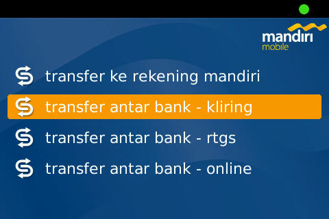 Tranfer Main Menu on Mandiri Mobile Apps