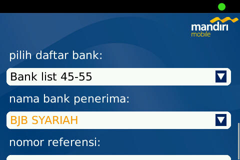 55 online bank on Mandiri Mobile Tranfer Menu