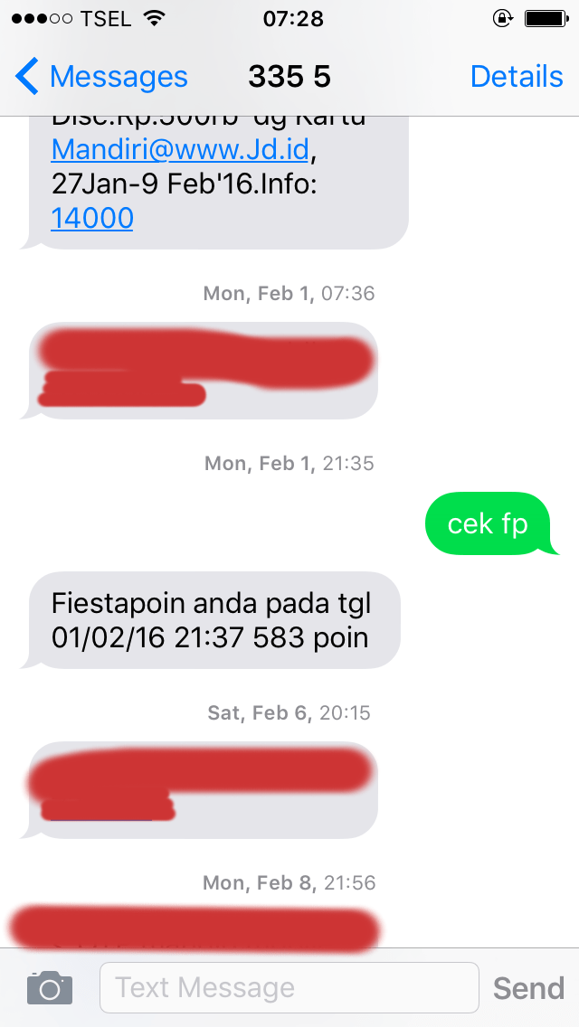 cek mandiri fiesta via sms