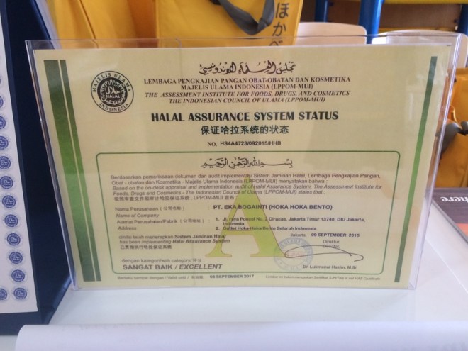 Sertifikat Jaminan Halal MUI di Hokben Jalan Kaliurang Yogyakarta