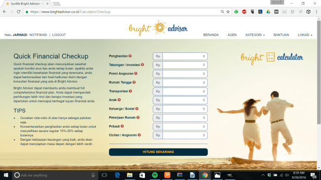 Bright Calculator di Website Sunlife Bright Advisor